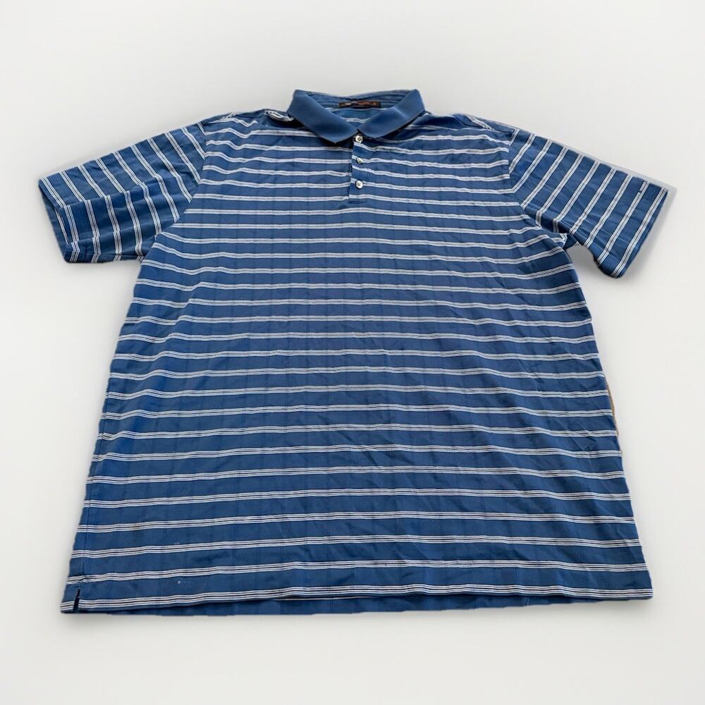 Nike Mens Tiger Woods Collection Striped Polo Blue DriFit Shirt Size XL 389585